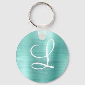 Porte-clés Chic Aqua Brossé Métal Monogramme blanc (Recto)
