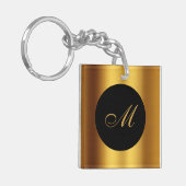 Porte-clés Chic Black Gold Calligraphie Bordure Monogramme (Devant gauche)