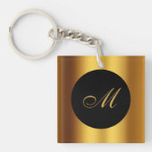 Porte-clés Chic Black Gold Calligraphie Bordure Monogramme (Devant)