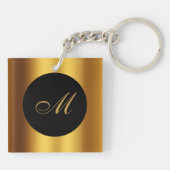 Porte-clés Chic Black Gold Calligraphie Bordure Monogramme (Dos)