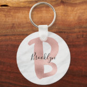 Porte-clés Chic Blanc & Gris Marbre Rose Or B Monogramme Nom (Recto)
