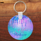 Porte-clés Chic bleu violet ombre parties scintillant gouttes (Verso)