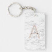 Porte-clés Chic Blush Pink White Marble Script Nom monogram (Devant)