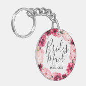 Porte-clés Chic Bourgogne & Pink Floral Wreath (Devant gauche)
