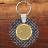 Porte-clés Chic brun grec clé motif géométrique monogramme (Recto)