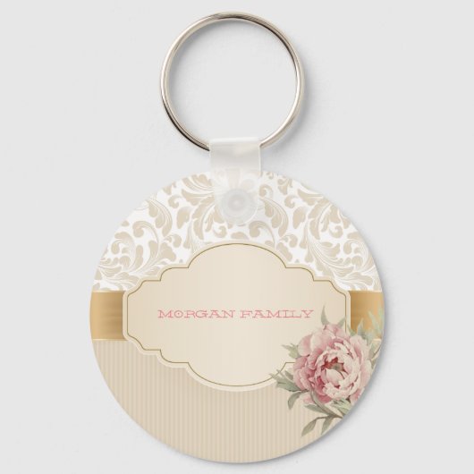 Porte-clés Chic Elegant Floral Damask Roses (Recto)