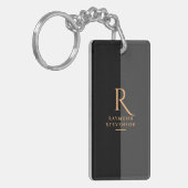 Porte-clés Chic Elegant moderne Noir Or Monogramme (Devant gauche)