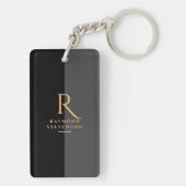 Porte-clés Chic Elegant moderne Noir Or Monogramme (Dos)