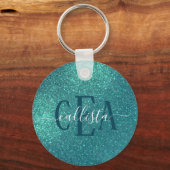 Porte-clés Chic Elegant Teal Blue Sparkly Glitter Monogram (Recto)