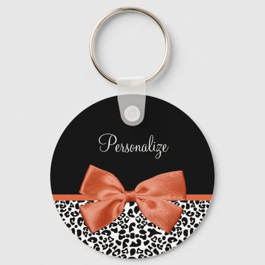 Porte-clés Chic Empreinte de léopard Brûlé Orange Bow Avec No (Recto)