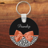 Porte-clés Chic Empreinte de léopard Brûlé Orange Bow Avec No (Recto)