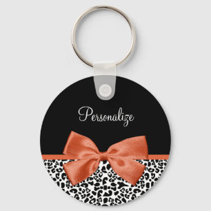 Porte-clés Chic Empreinte de léopard Brûlé Orange Bow, Nom