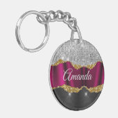 Porte-clés Chic faux argent parties scintillant Fuchsia noir  (Devant gauche)