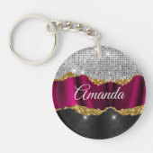Porte-clés Chic faux argent parties scintillant Fuchsia noir  (Devant)