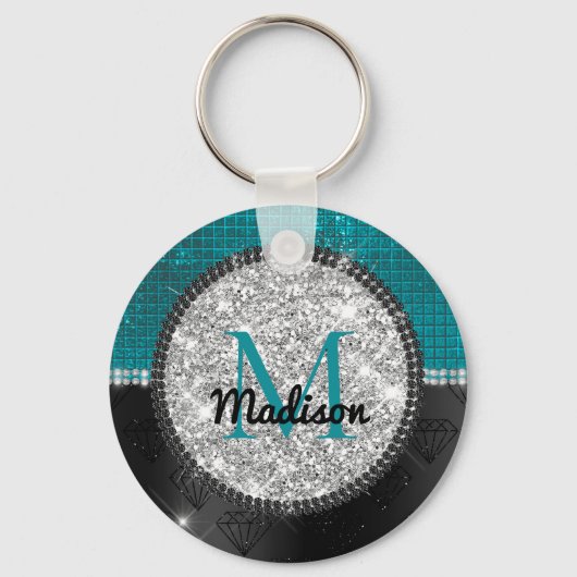 Porte-clés Chic faux Parties scintillant argent Turquoise noi (Recto)