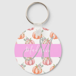 Porte-clés Chic Fleur Blanche Rose Pêche Citrouille Monogramm