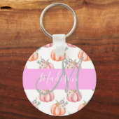 Porte-clés Chic Fleur Blanche Rose Pêche Citrouille Monogramm (Recto)