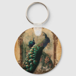 Porte-clés chic floral frencountry modern vintage peacock