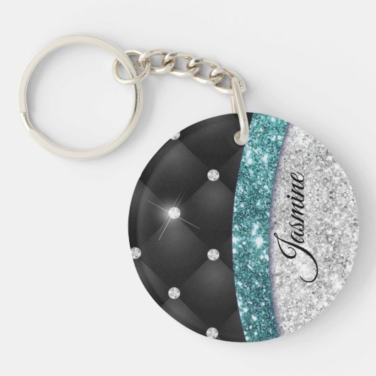 Porte-clés Chic girly faux parties scintillant argent noir tu (Devant)
