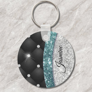 Porte-clés Chic girly faux parties scintillant argent noir tu