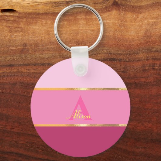 Porte-clés chic girly moderne or rose MONOGRAM nom (Recto)