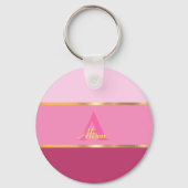 Porte-clés chic girly moderne or rose MONOGRAM nom (Verso)