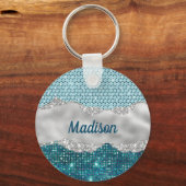 Porte-clés Chic girly turquoise menthe vert parties scintilla (Recto)