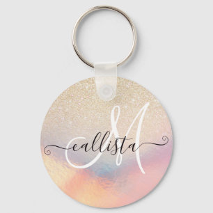Porte-clés Chic Gold Glitter Iridescent Holographic Gradient