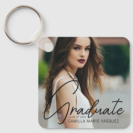 Porte-clés Chic Graduation Photo manuscrite Script superposit (Recto)