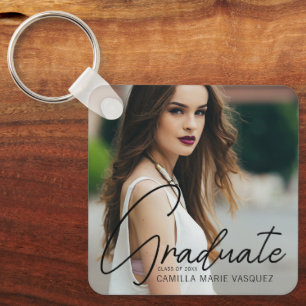 Porte-clés Chic Graduation Photo manuscrite Script superposit