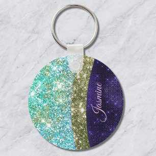 Porte-clés Chic irisé violet bleu faux parties scintillant mo