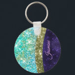 Porte-clés Chic irisé violet bleu faux parties scintillant mo<br><div class="desc">Une parties scintillant cool en argent girly et irisée fausse en licorne, arc-en-ciel, turquoise, aqua, couleurs bleu violet. Élégant porte - clé Monogramme Parties scintillant. Personnalisez-le avec votre nom, monogramme ou autre texte souhaité. Cela rend le cadeau parfait pour 16 ans, mariage, douche nuptiale, anniversaire, baby shower ou bachelorette pour...</div>
