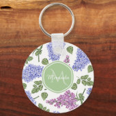 Porte-clés Chic Lavande Lilac Floral Pastel Vert Monogramme (Recto)