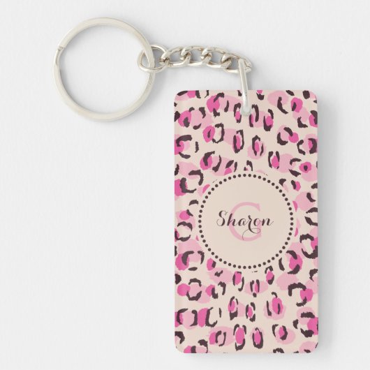 Porte-clés Chic moderne chic guépard imprimé motif monogramme (Devant)