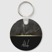 Porte-clés Chic moderne noir gris marbre or monogramme (Recto)
