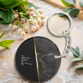 Porte-clés Chic moderne noir gris marbre or monogramme