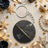 Porte-clés Chic moderne noir gris marbre or monogramme