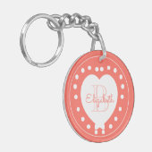 Porte-clés Chic Monogram Coral Girly White Heart Modèle (Devant gauche)