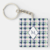 Porte-clés Chic Monogramme Marine bleu rose Preppy Plaid (Devant)