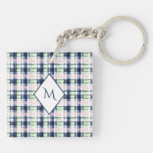Porte-clés Chic Monogramme Marine bleu rose Preppy Plaid (Dos)