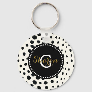 Porte-clés Chic noir blanc cheetah imprimer motif monogramme