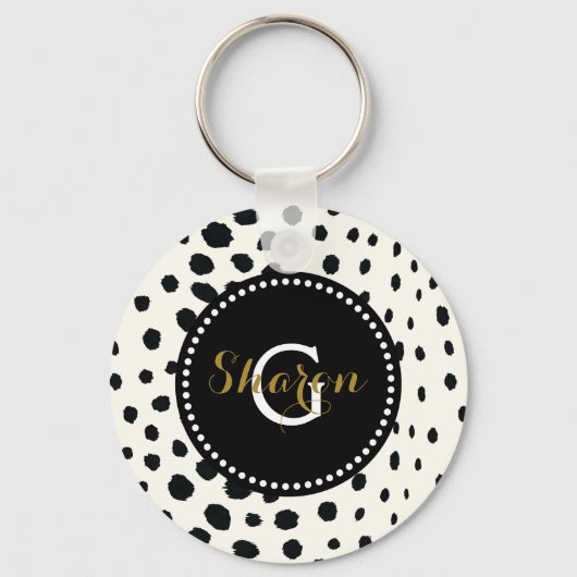 Porte-clés Chic noir blanc cheetah imprimer motif monogramme (Recto)