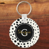 Porte-clés Chic noir blanc cheetah imprimer motif monogramme (Recto)
