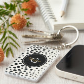 Porte-clés Chic noir blanc cheetah imprimer motif monogramme (Devant droit)