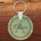 Porte-clés Chic Olive Green Monogramme Personnalisé (Recto)