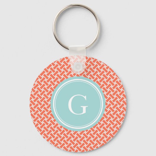 Porte-clés Chic orange herringbone motif géométrique monogram (Recto)