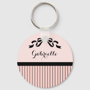 Porte-clés Chic Parisien Pinstripes noir Bow and Name