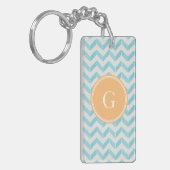 Porte-clés Chic Pastel turquoise Chevron Custom Monogramme (Devant gauche)