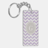 Porte-clés Chic Pastel violet gris Chevron Custom Monogramme (Devant gauche)