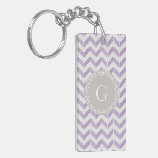 Porte-clés Chic Pastel violet gris Chevron Custom Monogramme (Devant gauche)